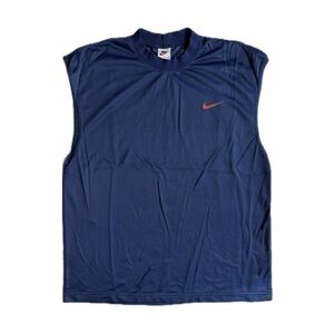 Vintage 90s Nike Made in USA Navy Blue Swoosh Sleeveless Jersey — Size Large